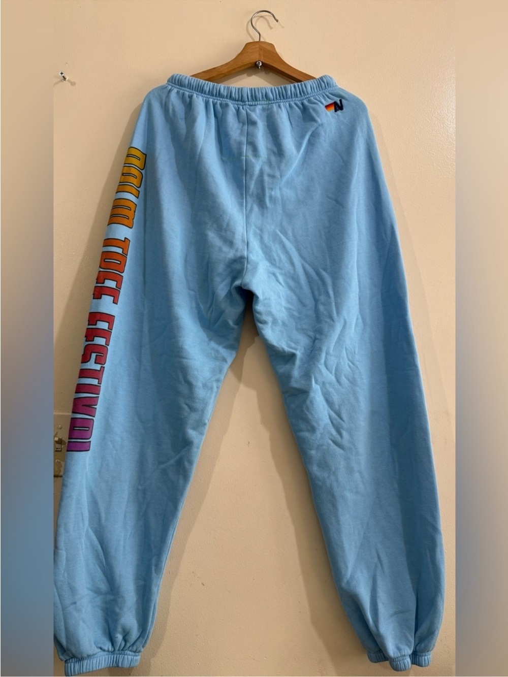 Aviator Nation Sky Blue Joggers with Rainbow Logo & Gradient Side Script unisex - Picture 5 of 5